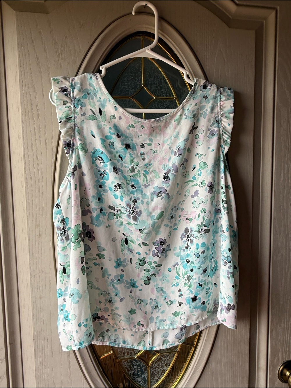 LC Lauren Conrad Floral Blouse in White & Blue Size XL Like New